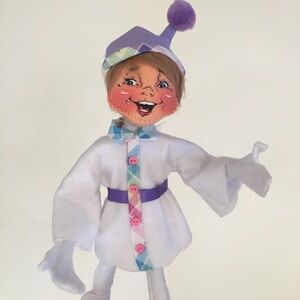 NEW Annalee Doll Christmas Elf Lightweight on Cardboard Base White Purple Outfit